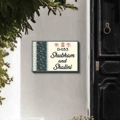 Couple Wooden Name Plate for Home Entrance – Floral Design - Sblossom
