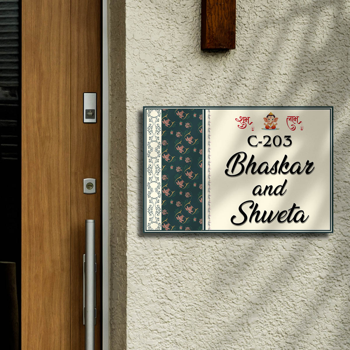 Couple Wooden Name Plate for Home Entrance – Floral Design - Sblossom