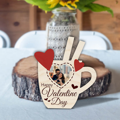 Couples Coffee Mug Magnet in Wood with Heart Photo Design - Sblossom