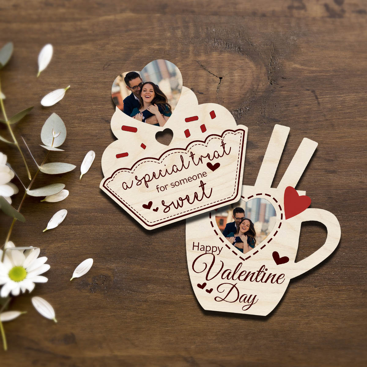 Couples Coffee Mug Magnet in Wood with Heart Photo Design - Sblossom
