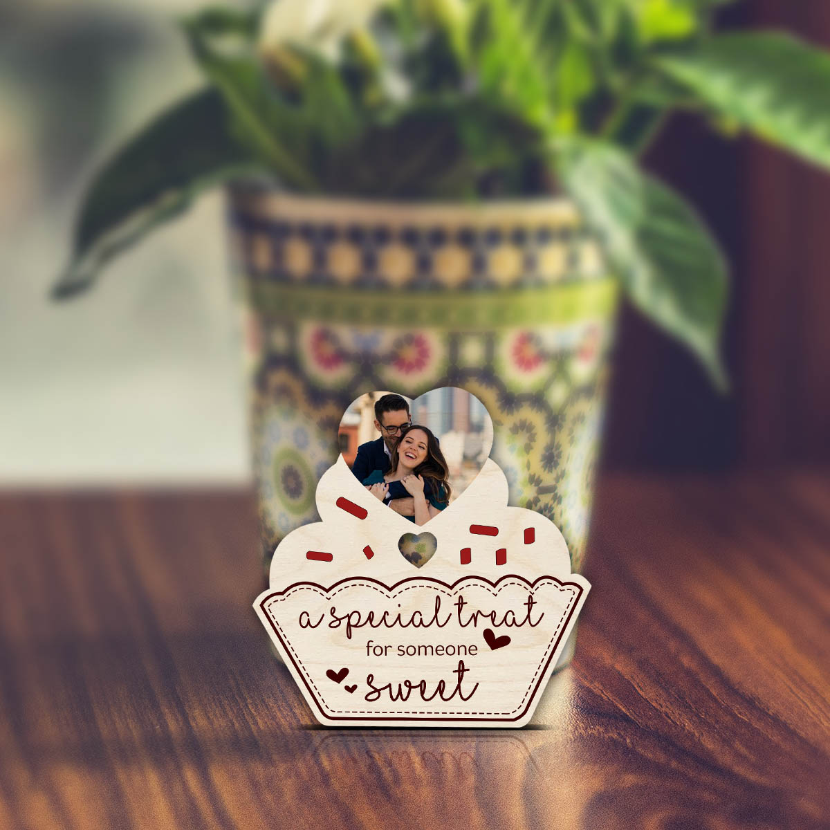 Couples Coffee Mug Magnet in Wood with Heart Photo Design - Sblossom