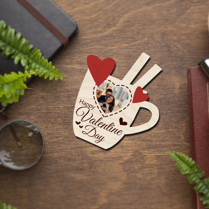 Couples Coffee Mug Magnet in Wood with Heart Photo Design - Sblossom