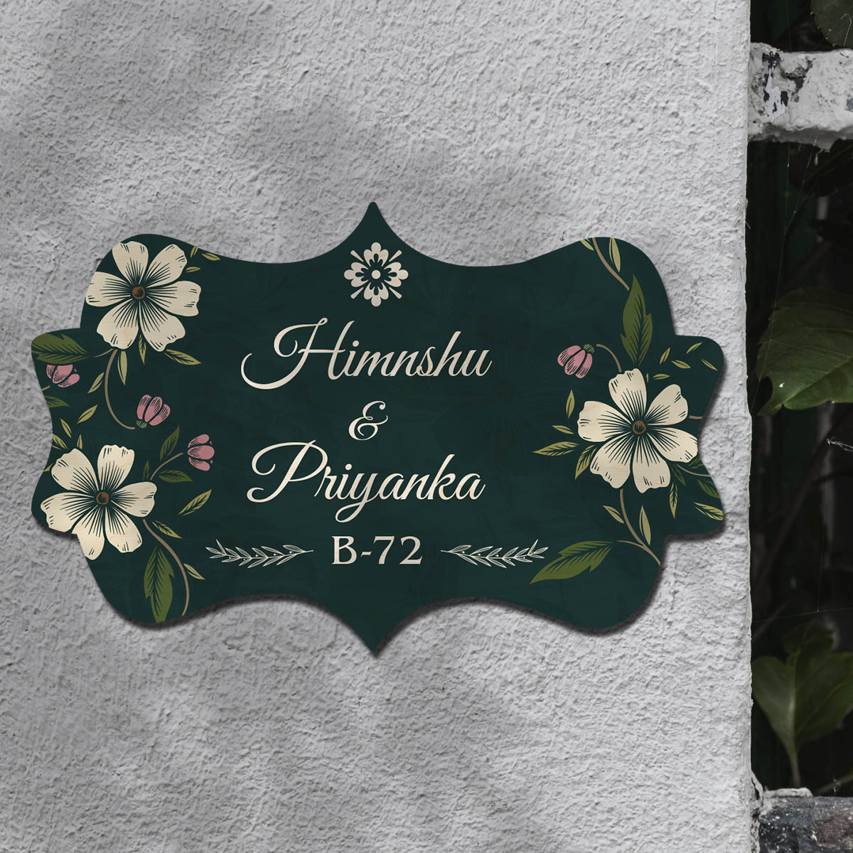 Crown Shape Floral Name Plate Design – Green Couple - Sblossom