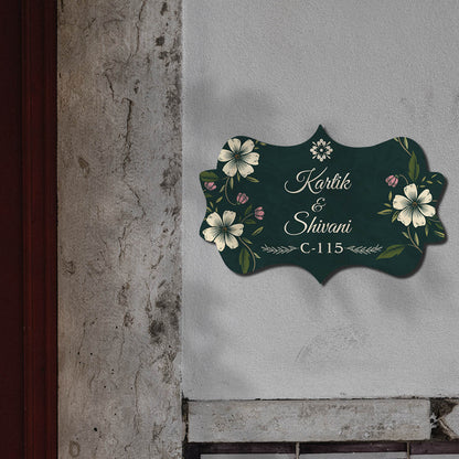 Crown Shape Floral Name Plate Design – Green Couple - Sblossom