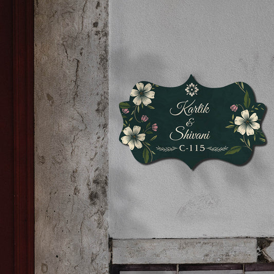 Crown Shape Floral Name Plate Design – Green Couple - Sblossom