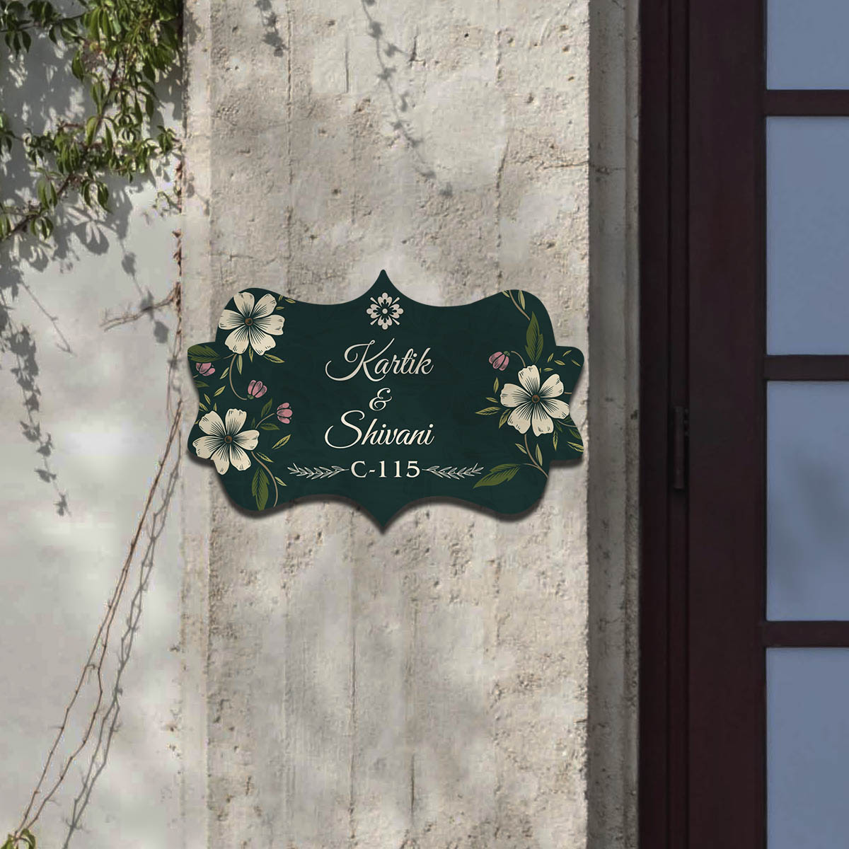 Crown Shape Floral Name Plate Design – Green Couple - Sblossom