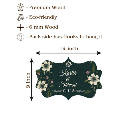 Crown Shape Floral Name Plate Design – Green Couple - Sblossom