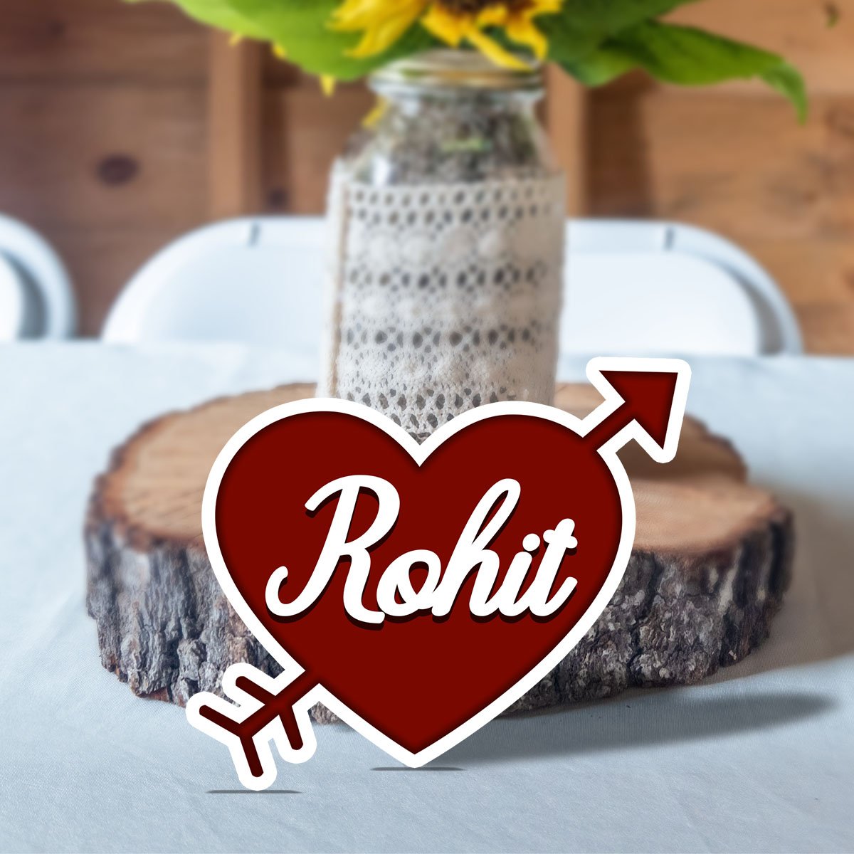 Cupid Heart Name Magnet in Wood with Cursive Couple Print Design - Sblossom