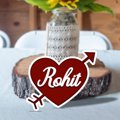 Cupid Heart Name Magnet in Wood with Cursive Couple Print Design - Sblossom