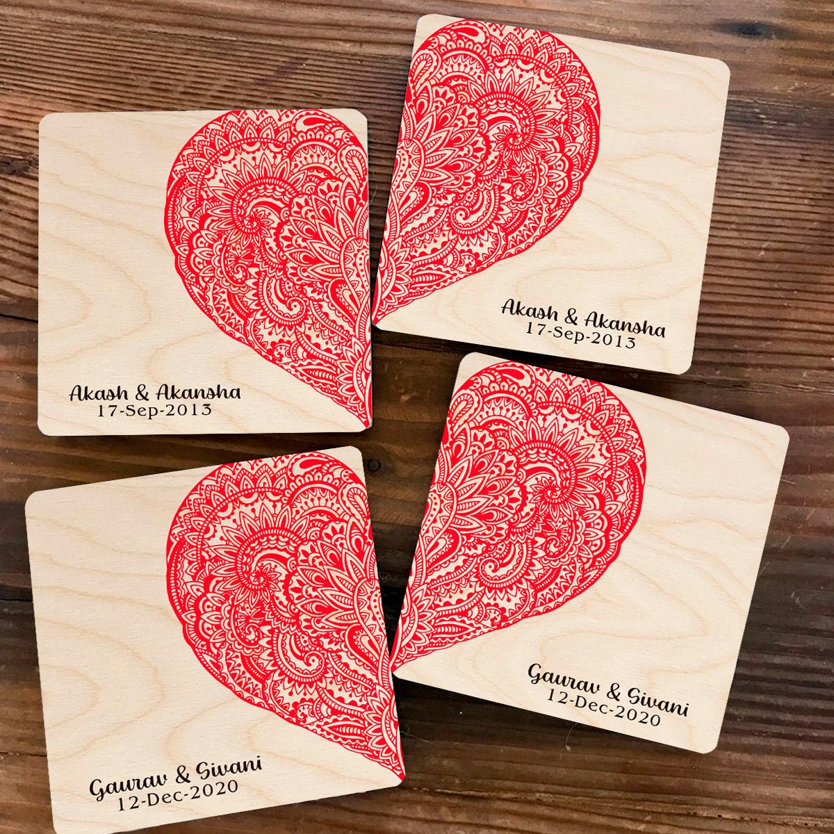 Custom Couple Coaster Set – Personalized Heart Names - Sblossom