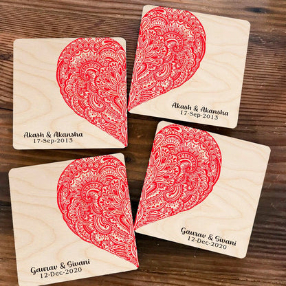 Custom Couple Coaster Set – Personalized Heart Names - Sblossom