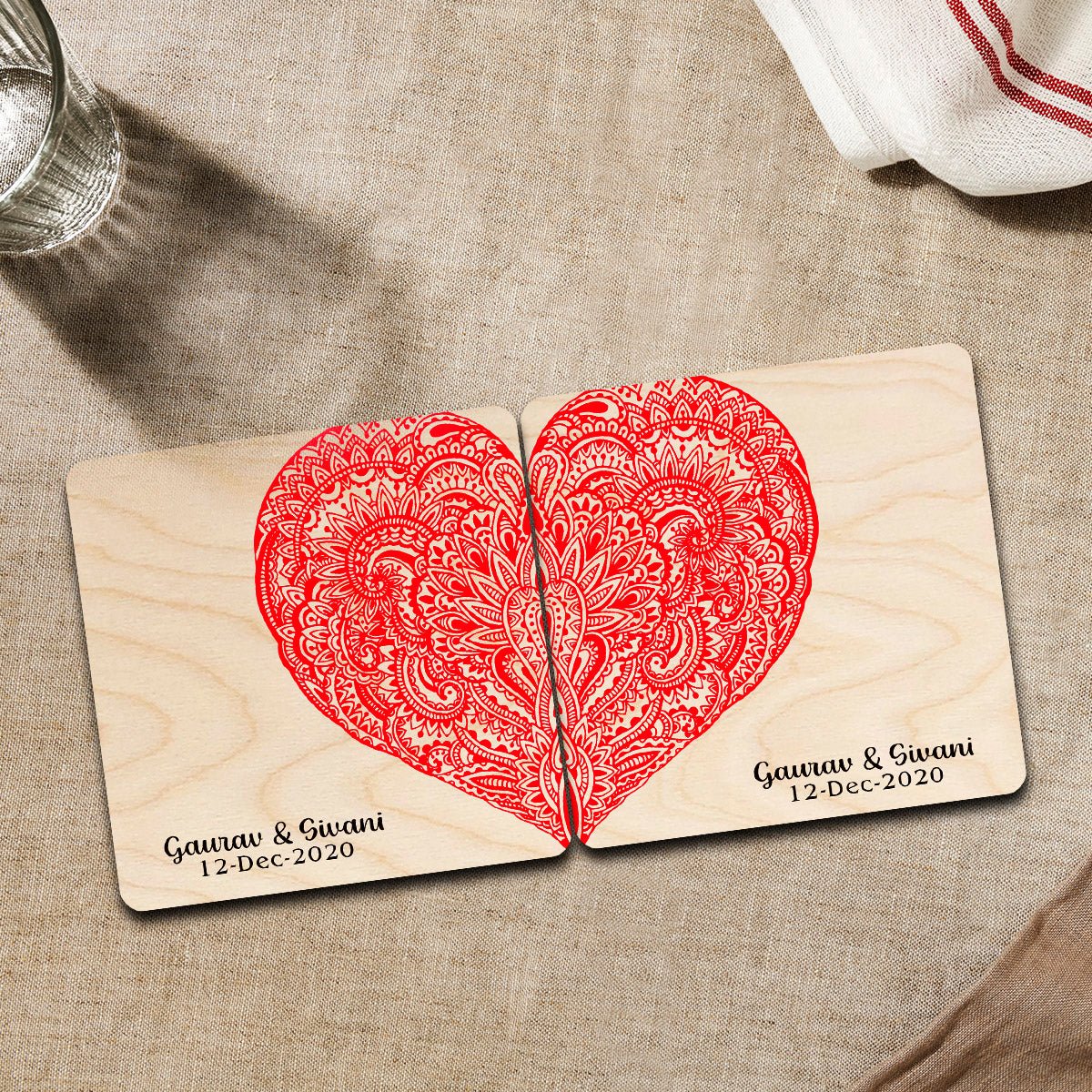 Custom Couple Coaster Set – Personalized Heart Names - Sblossom