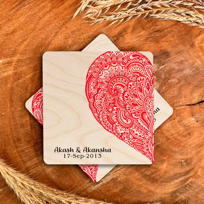 Custom Couple Coaster Set – Personalized Heart Names - Sblossom