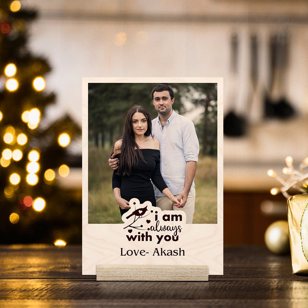 Custom Photo Table Print on Wood – Love Theme with Stand - Sblossom