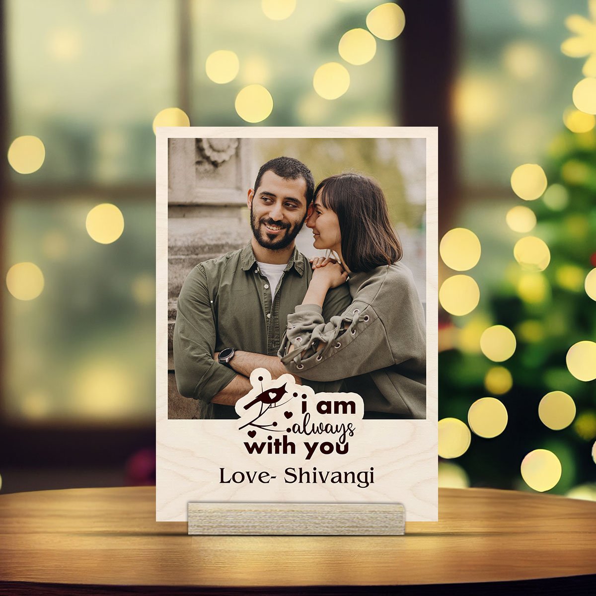 Custom Photo Table Print on Wood – Love Theme with Stand - Sblossom