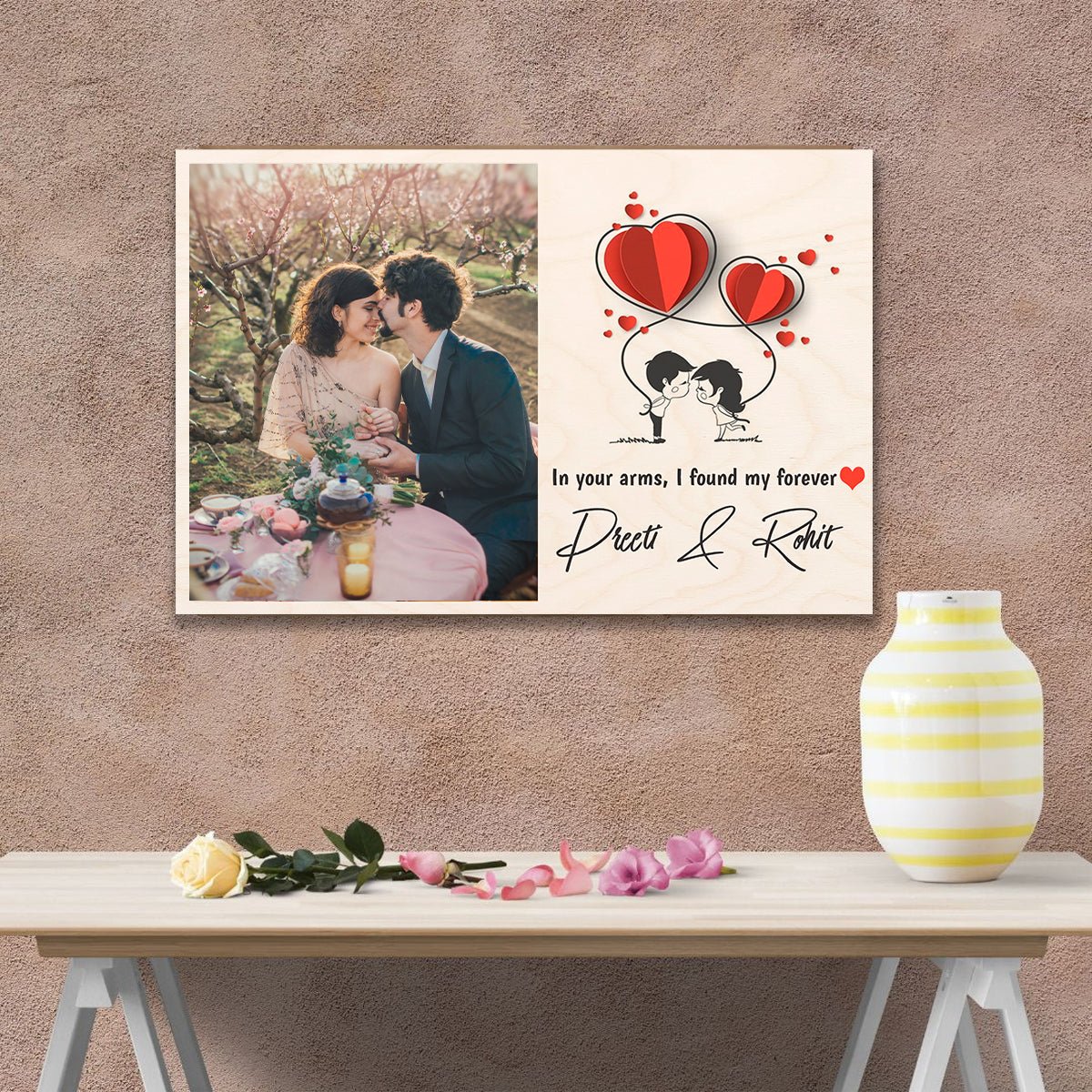 Custom Photo Wood Print – Personalized Picture with Hearts - Sblossom