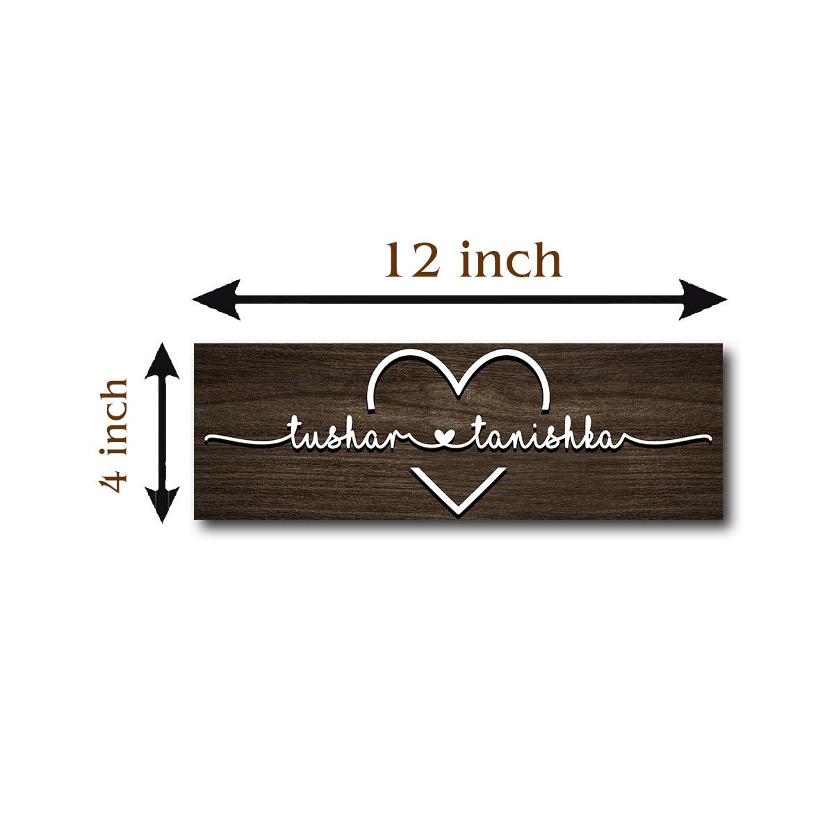 Custom Wooden Name Plate – Slim Couple Heart in 3D - Sblossom