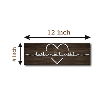 Custom Wooden Name Plate – Slim Couple Heart in 3D - Sblossom