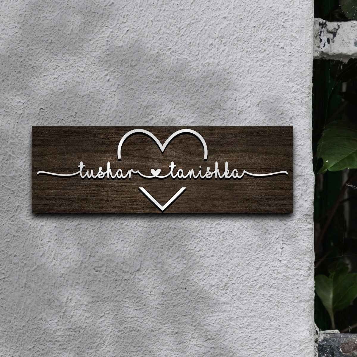 Custom Wooden Name Plate – Slim Couple Heart in 3D - Sblossom