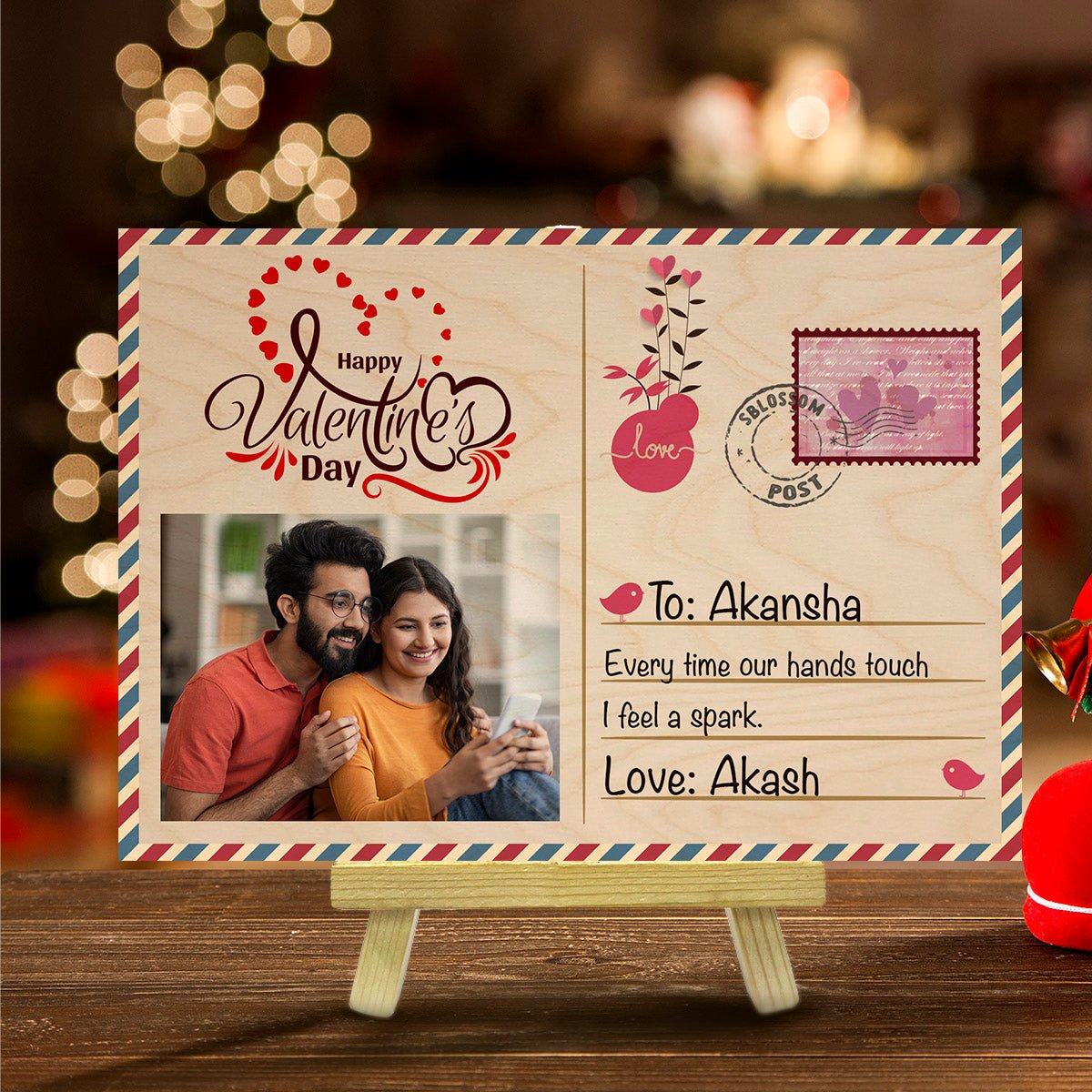 Custom Wooden Postcard with Personalized Photo and Stamp Design - Sblossom