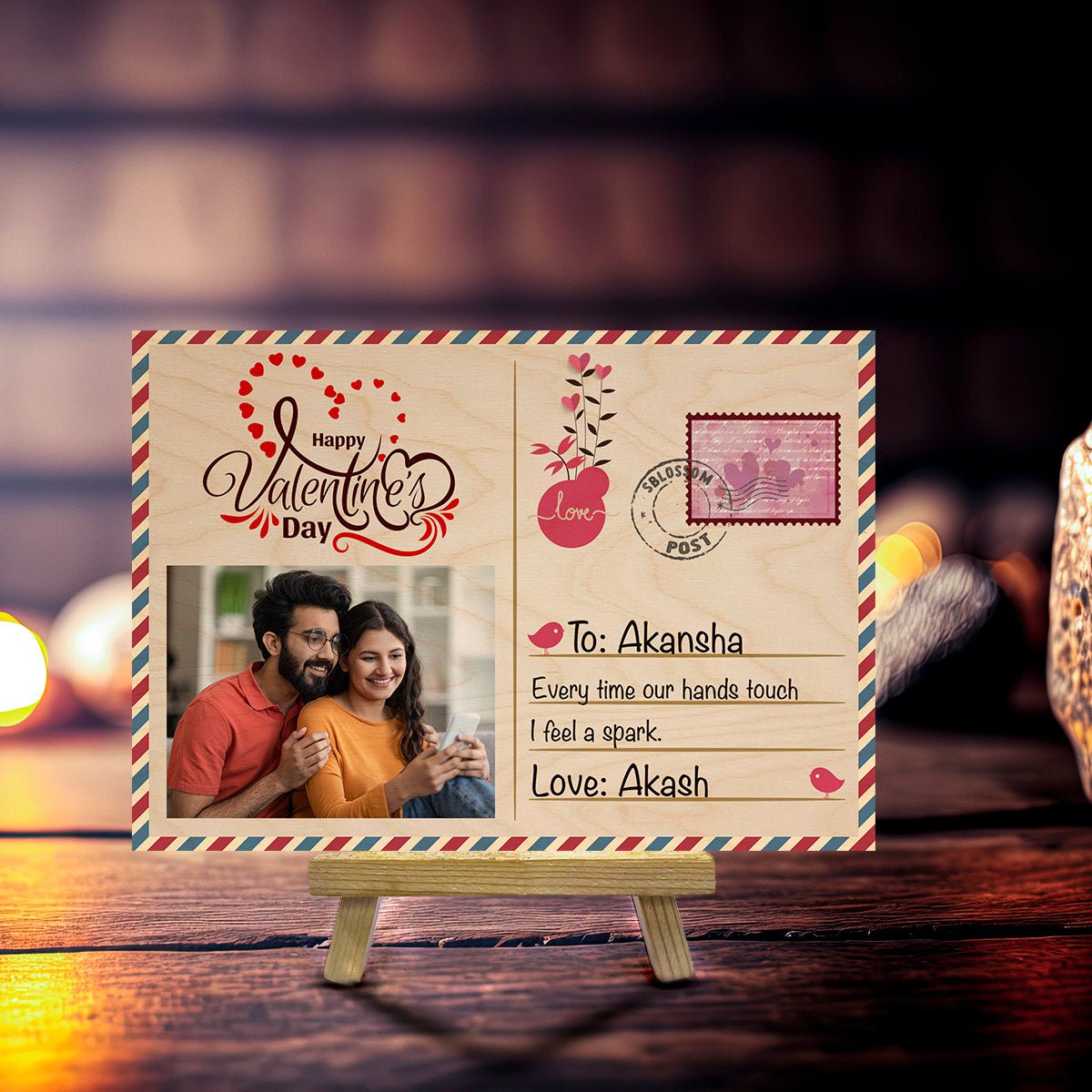 Custom Wooden Postcard with Personalized Photo and Stamp Design - Sblossom