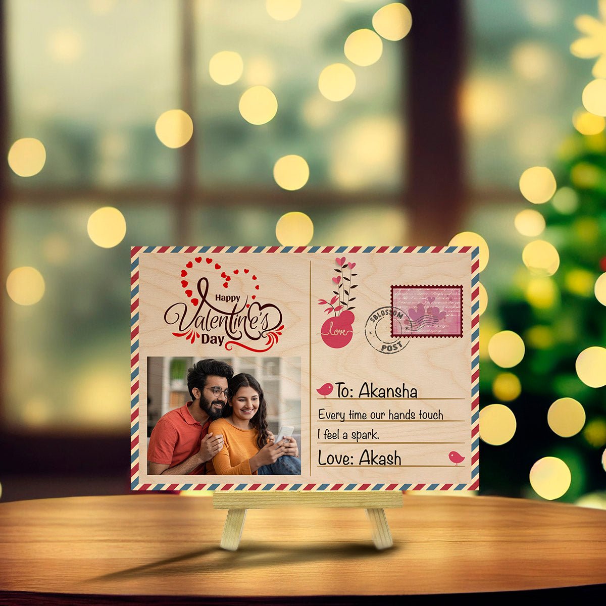 Custom Wooden Postcard with Personalized Photo and Stamp Design - Sblossom