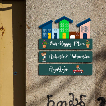 Customise Wood Name Plate – Happy Place for Entrance - Sblossom