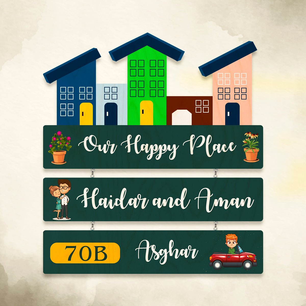 Customise Wood Name Plate – Happy Place for Entrance - Sblossom