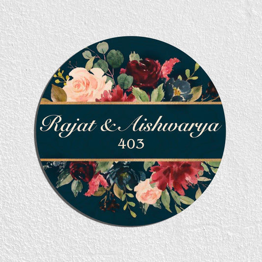 Customised Name Plate Design – Navy Floral Gold Band - Sblossom