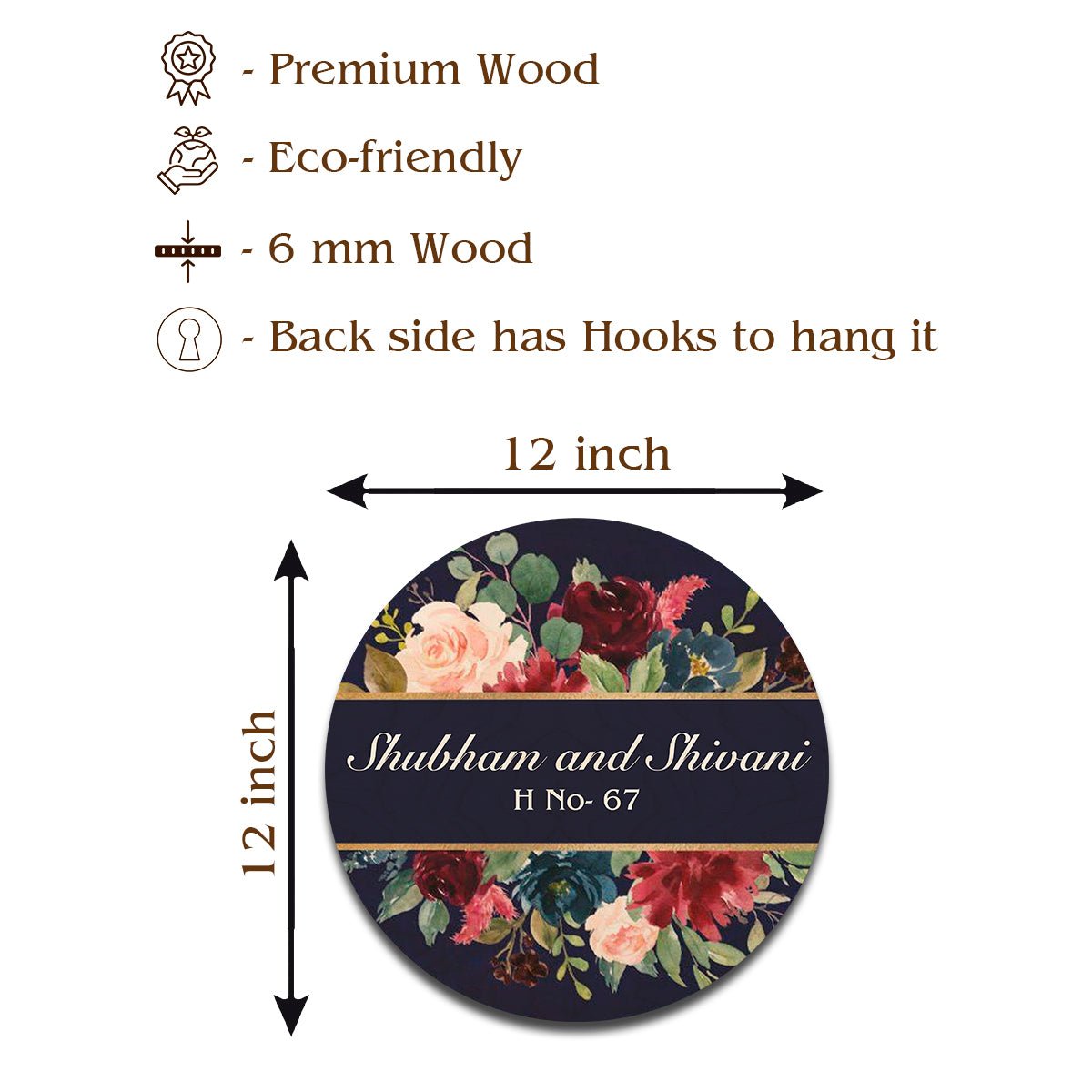 Customised Name Plate Design – Navy Floral Gold Band - Sblossom