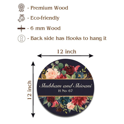 Customised Name Plate Design – Navy Floral Gold Band - Sblossom