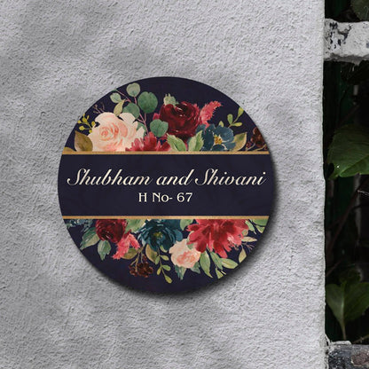 Customised Name Plate Design – Navy Floral Gold Band - Sblossom