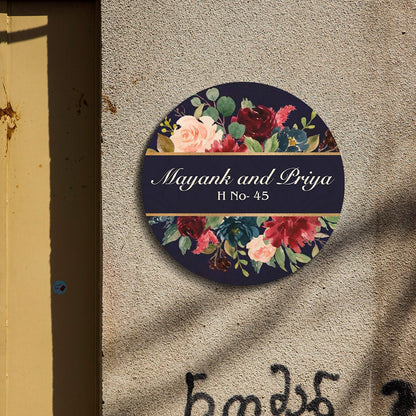 Customised Name Plate Design – Navy Floral Gold Band - Sblossom