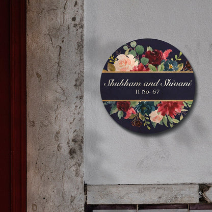 Customised Name Plate Design – Navy Floral Gold Band - Sblossom
