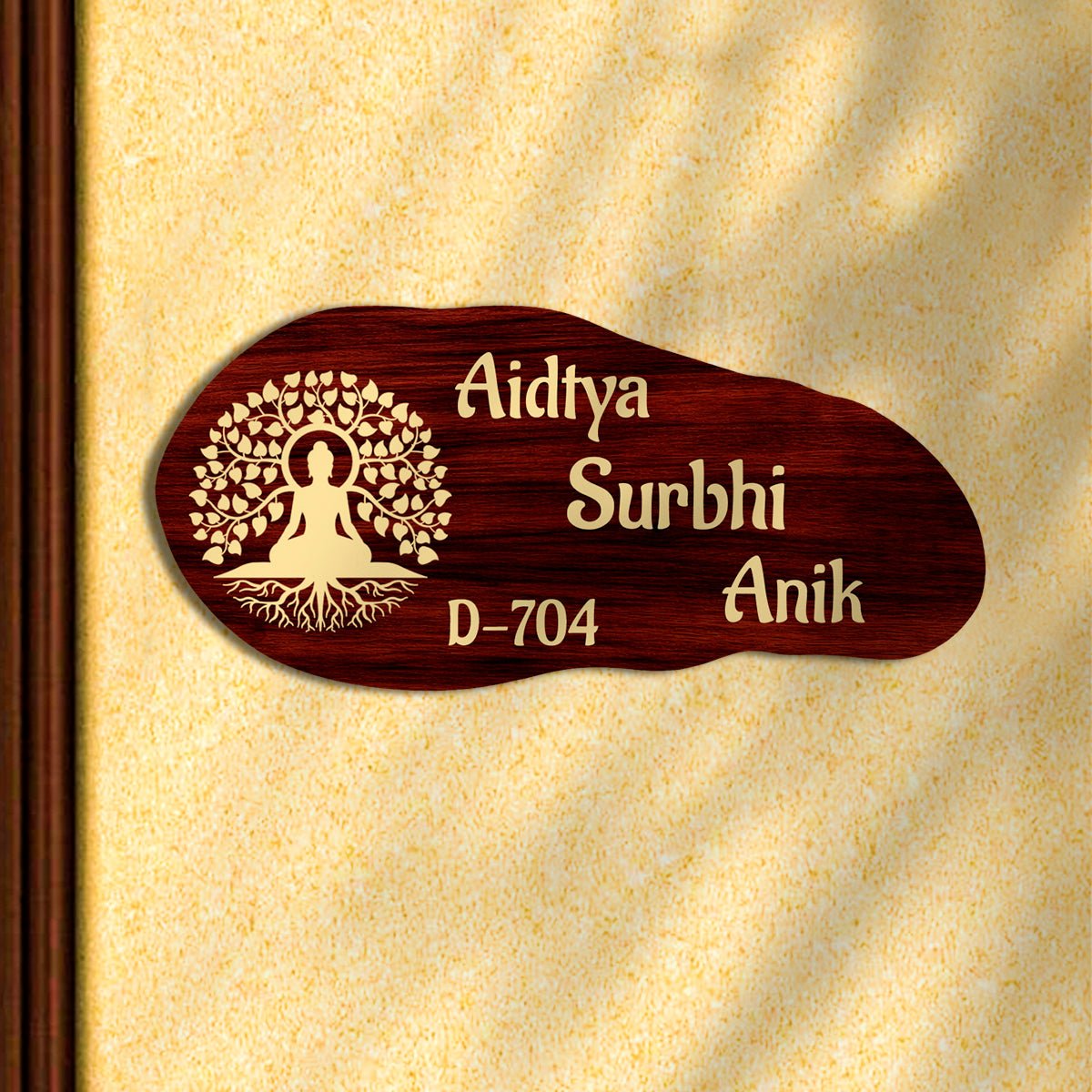 Customize Name Plate for Home – Maroon Buddha Tree 3D - Sblossom