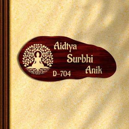 Customize Name Plate for Home – Maroon Buddha Tree 3D - Sblossom