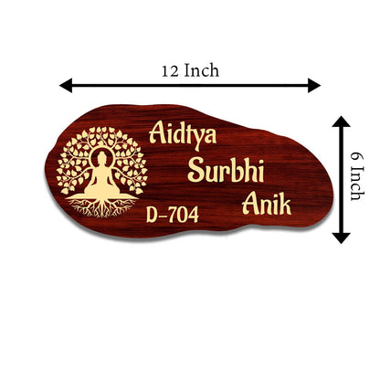 Customize Name Plate for Home – Maroon Buddha Tree 3D - Sblossom