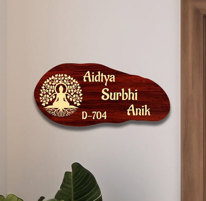 Customize Name Plate for Home – Maroon Buddha Tree 3D - Sblossom