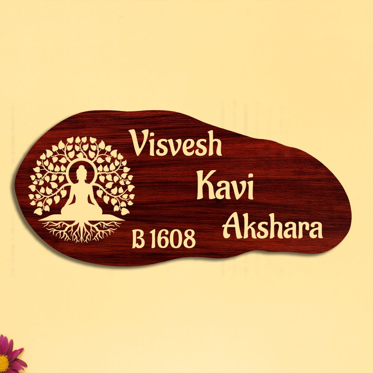 Customize Name Plate for Home – Maroon Buddha Tree 3D - Sblossom