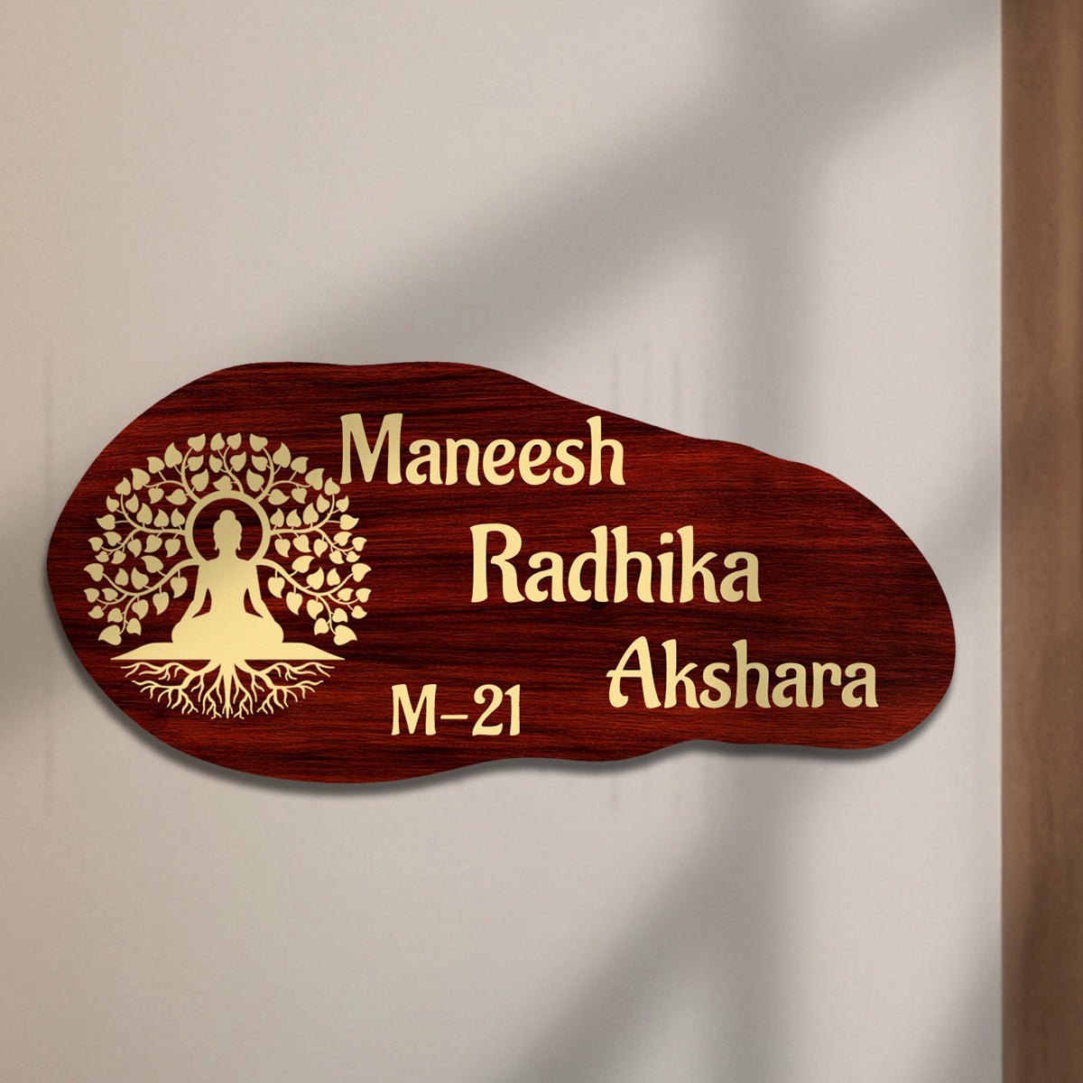 Customize Name Plate for Home – Maroon Buddha Tree 3D - Sblossom