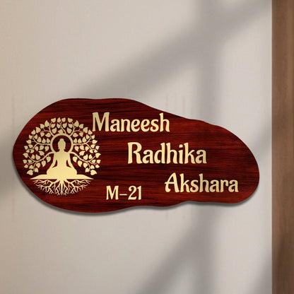 Customize Name Plate for Home – Maroon Buddha Tree 3D - Sblossom