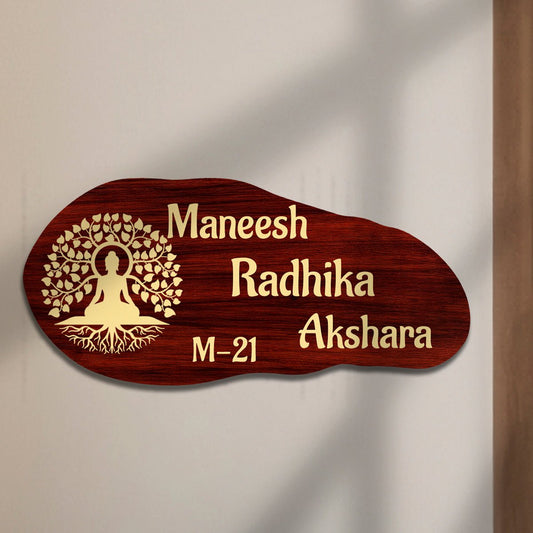 Customize Name Plate for Home – Maroon Buddha Tree 3D - Sblossom