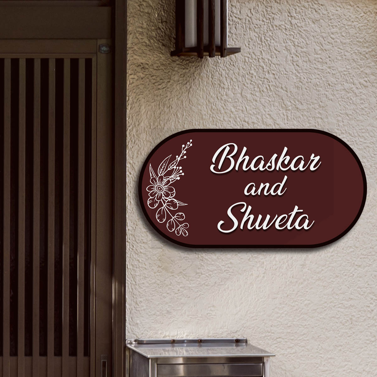 Customized Couple Name Plate – Maroon Capsule in 3D - Sblossom
