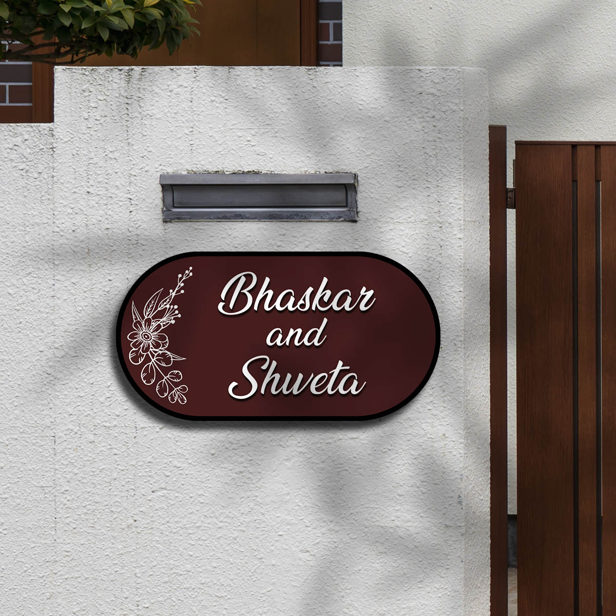 Customized Couple Name Plate – Maroon Capsule in 3D - Sblossom