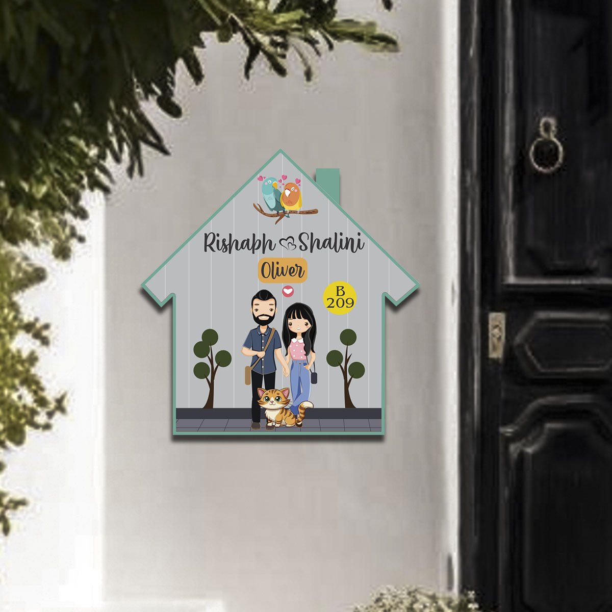 Customized Couple Name Plate with Pet & Birds - Sblossom