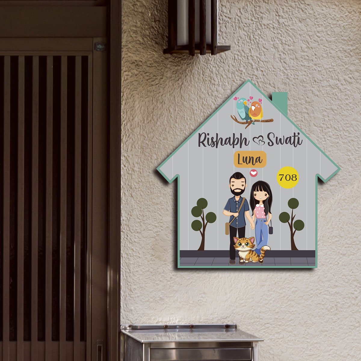Customized Couple Name Plate with Pet & Birds - Sblossom