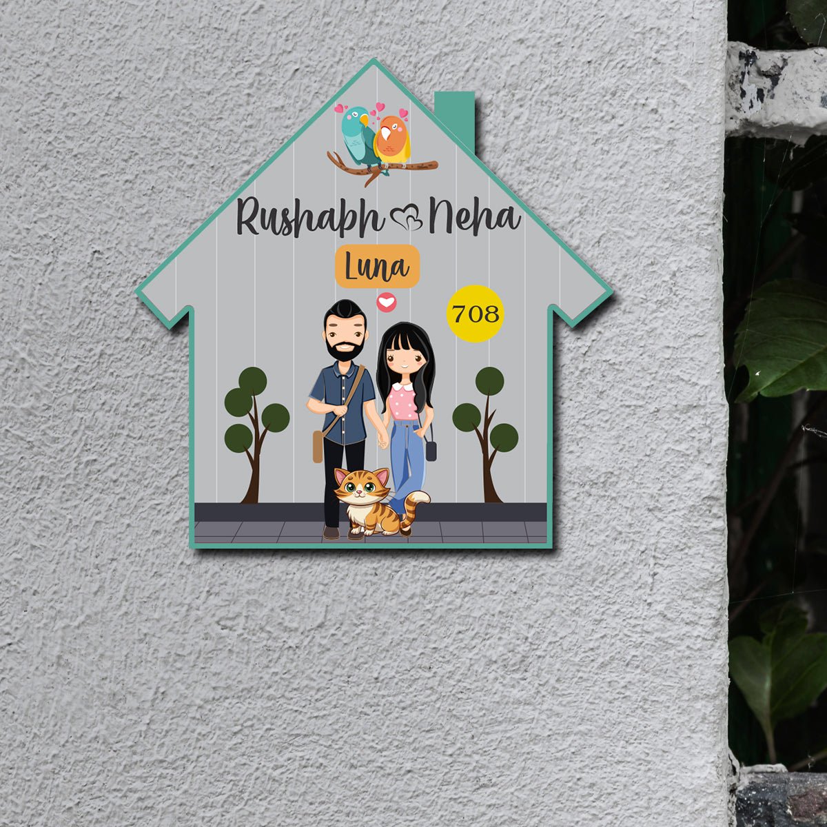 Customized Couple Name Plate with Pet & Birds - Sblossom