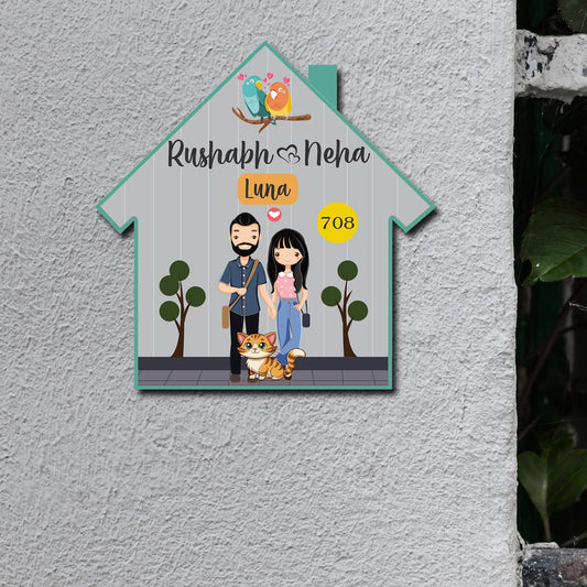 Customized Couple Name Plate with Pet & Birds - Sblossom