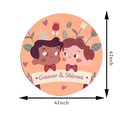 Cute Couple Photo Coasters – Personalized Round Wood Set - Sblossom