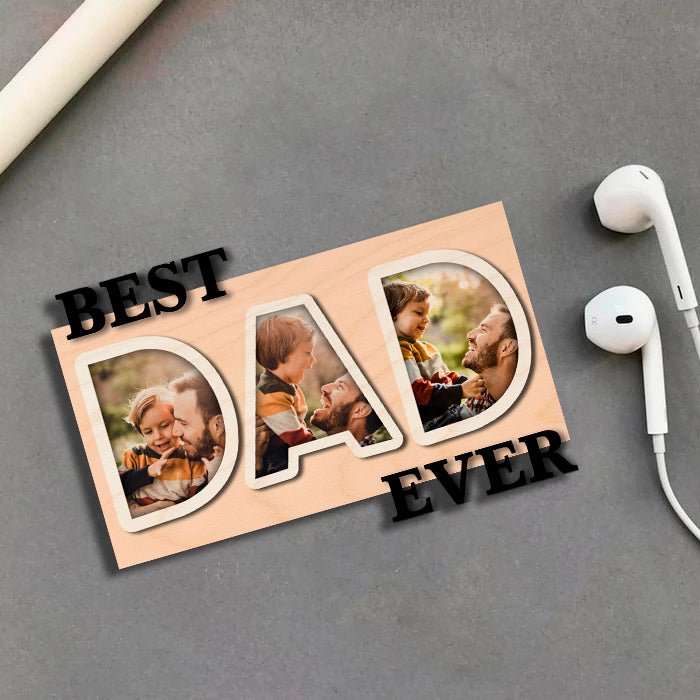 Dad Ever Letter Magnet in Wood with Cutout and 3 Photos Design, 6x4 Inch - Sblossom